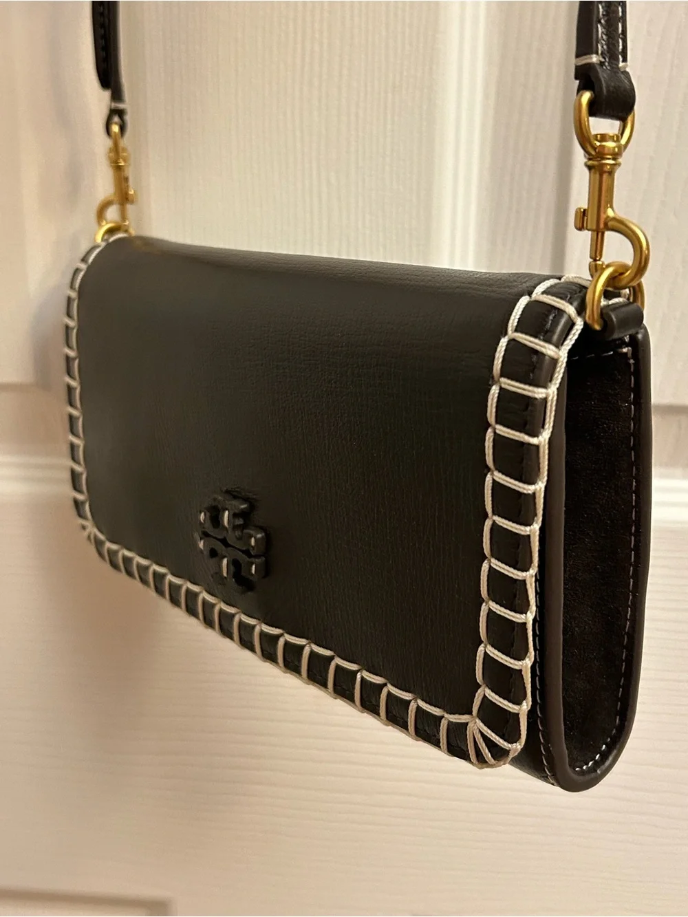 Tory Burch Cedar Leather Thea Whipstitch Flat Wallet Crossbody